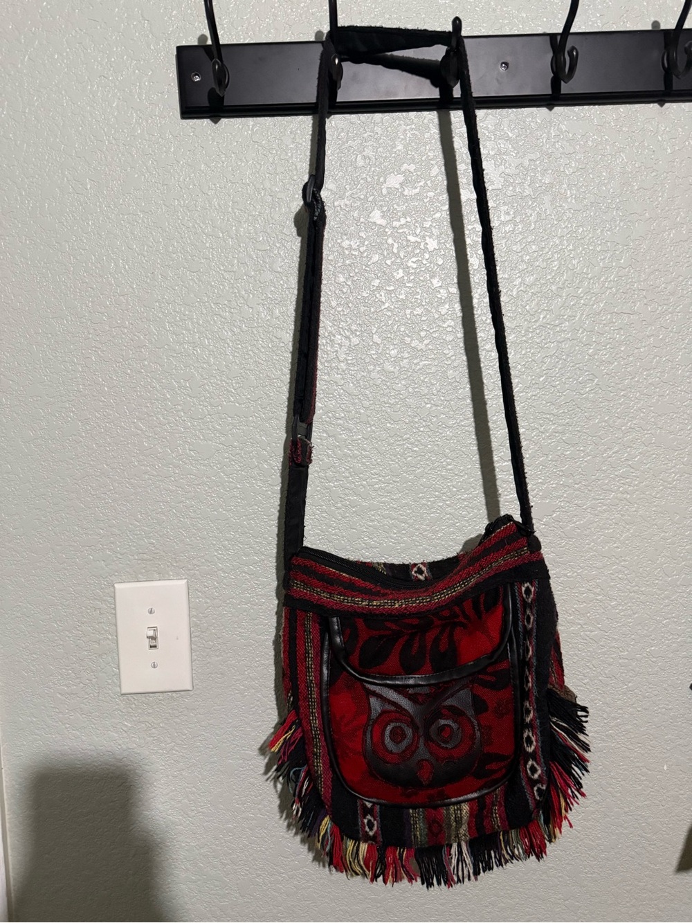 Boho Red Owl Fringe Crossbody Bag with Adjustable Strap Collection Royalt